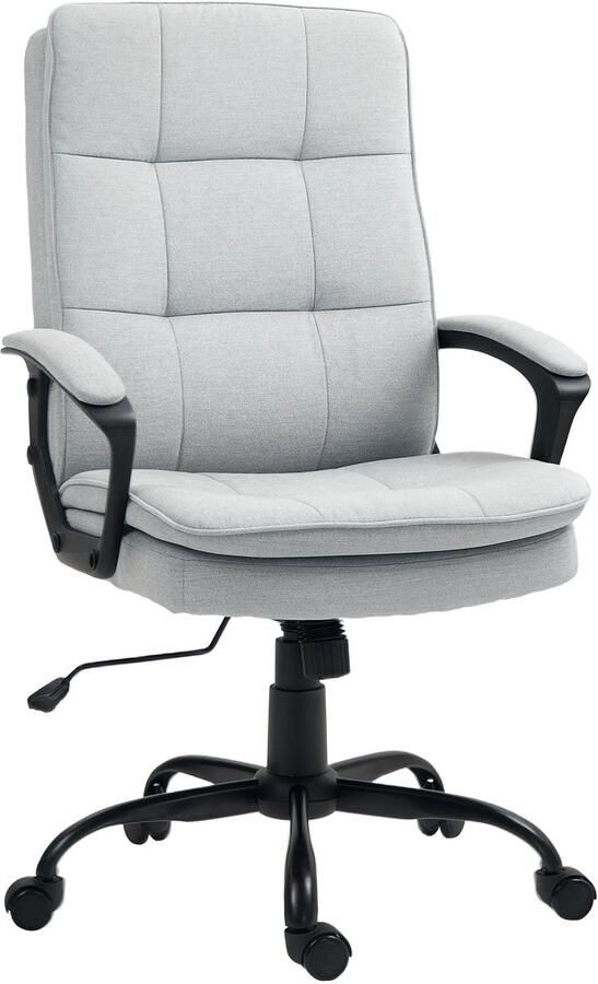 TRUUSK Ergonomische Bureaustoel Met Armleuning Hoogte Verstelbaar Kantelfunctie Linnenlook Gevoerd Computerstoel Grijs