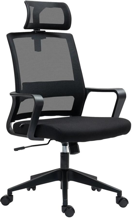 TRUUSK Ergonomische Bureaustoel Met Armleuning Verstelbare Hoofdsteun Mesh Rugleuning Kantelfunctie Zwart