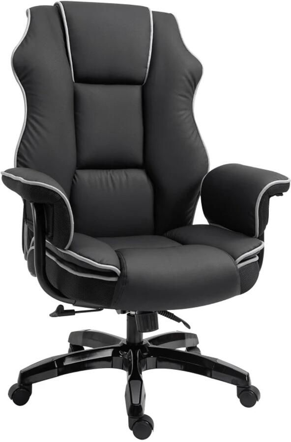 TRUUSK Ergonomische Bureaustoel met Armleuningen Hoogte Verstelbaar Schommelfunctie Kunstleer Zwart 76 x 80 x 118-124 cm