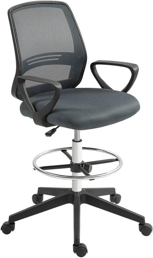 TRUUSK Ergonomische Bureaustoel Met Armleuningen Verstelbare Voetenring Netbekleding Grijs