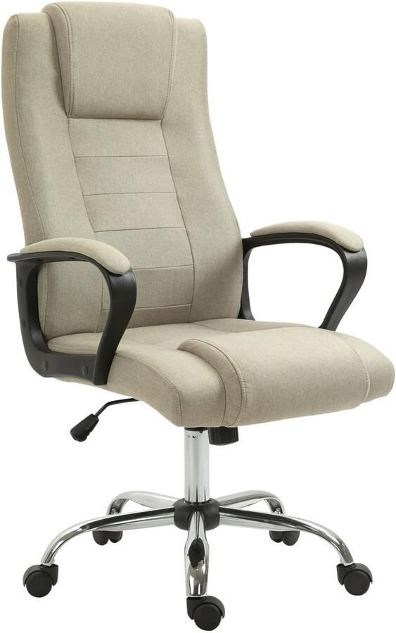 TRUUSK Ergonomische Bureaustoel Met Hoofdsteun In Hoogte Verstelbaar Linnenlook Draaistoel Voor Thuiswerk Beige