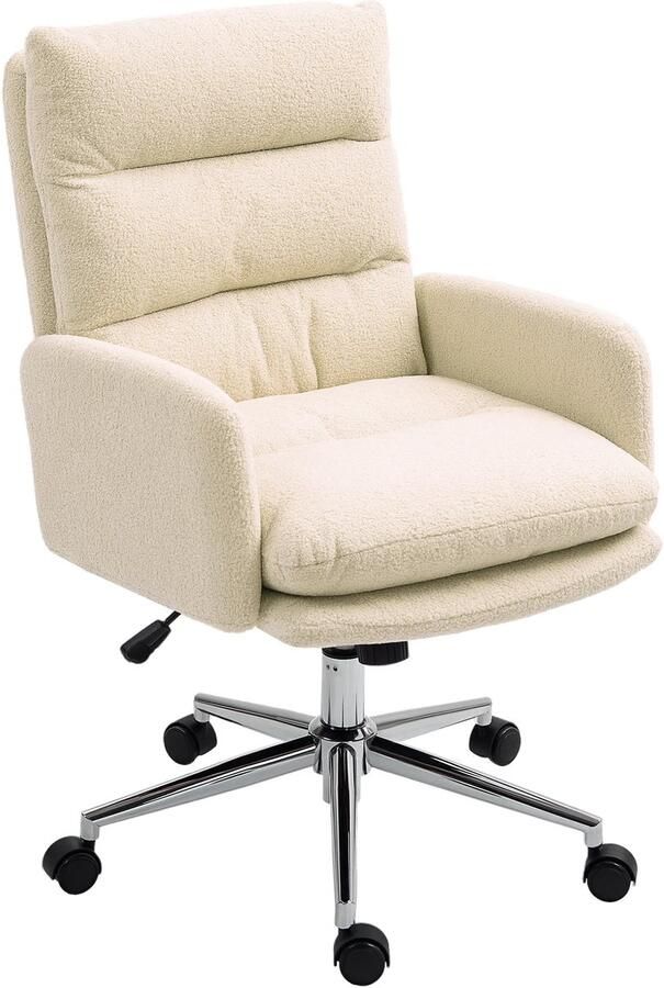 TRUUSK Ergonomische Bureaustoel Met Lamswol-look Verstelbare Armleuning Kantelfunctie Gevoerde Home-Office Stoel