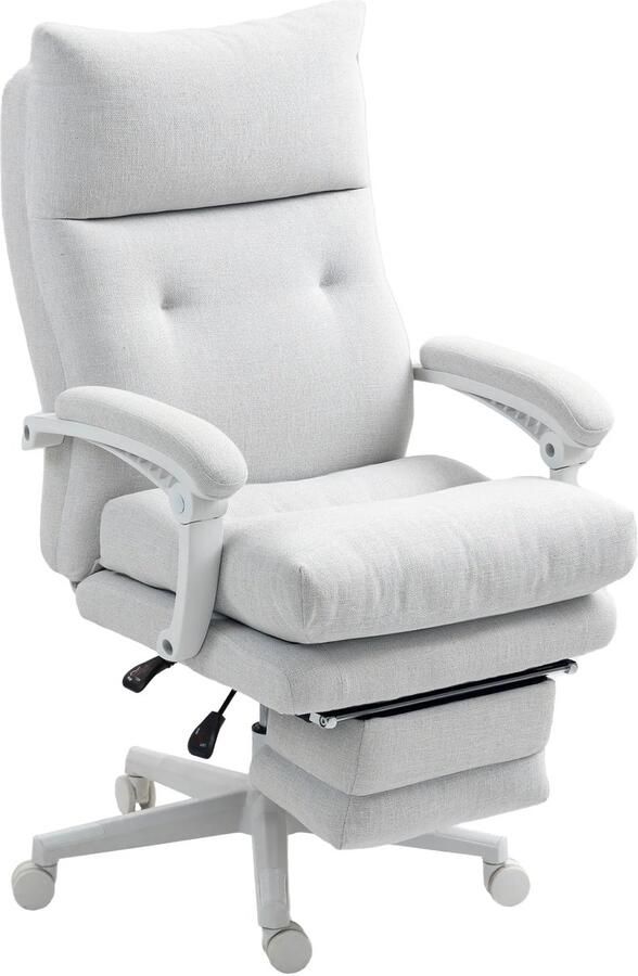 TRUUSK Ergonomische Bureaustoel Met Lendensteun Hoge Rugleuning Voetsteun In Hoogte Verstelbaar Linnenlook