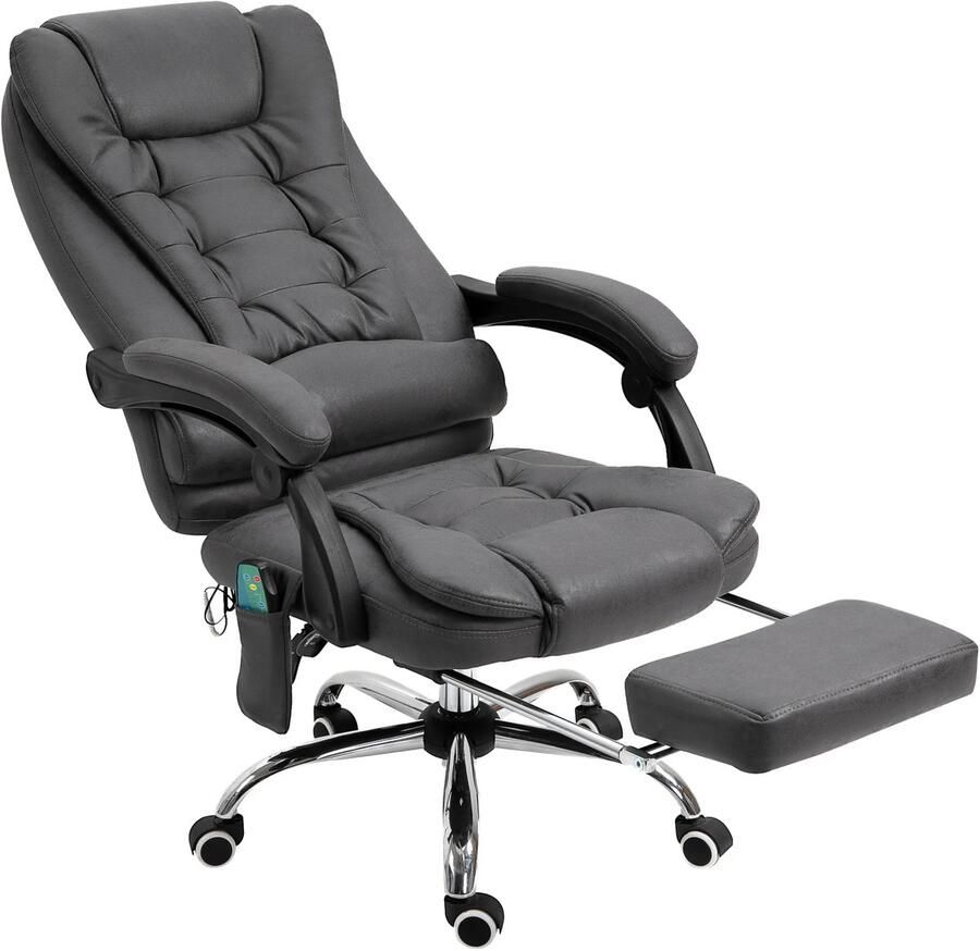 TRUUSK Ergonomische Bureaustoel met Massage- en Verwarmingsfunctie 6 Massagepunten Voetensteun Afstandsbediening Grijs
