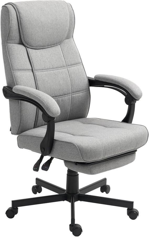 TRUUSK Ergonomische Bureaustoel met Massagefunctie Ligfunctie Voetensteun Hoogteverstelbaar 360° Draaibaar Linnenlook