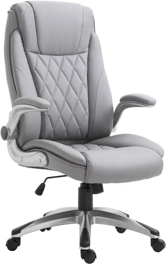 TRUUSK Ergonomische Bureaustoel Met Schommelfunctie Hoogte Verstelbaar Hoofdsteun Gecapitonneerde Armleuningen