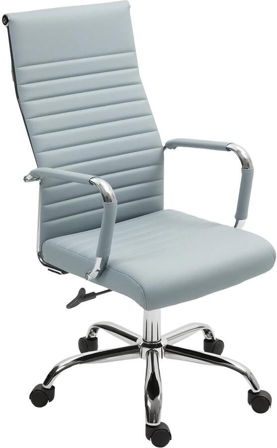 TRUUSK Ergonomische Bureaustoel Met Schommelfunctie In Hoogte Verstelbaar Armleuningen Kunstleer Lichtgrijs