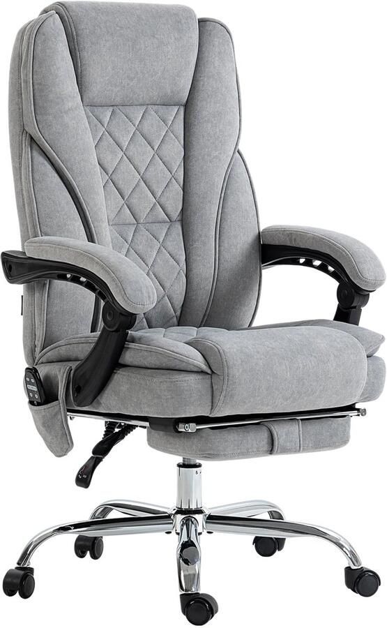 TRUUSK Ergonomische Bureaustoel Met Vibratiemassage Ligfunctie Verwarming Voetensteun Afstandsbediening Zijtas Grijs