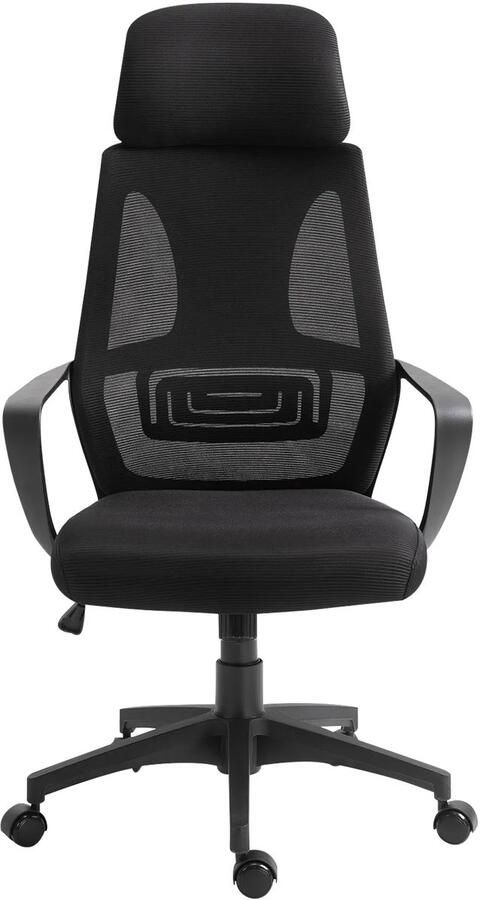 TRUUSK Ergonomische Bureaustoel Verstelbaar met Kantelfunctie Armleuning Hoofdsteun Lendensteun Netstof Zwart