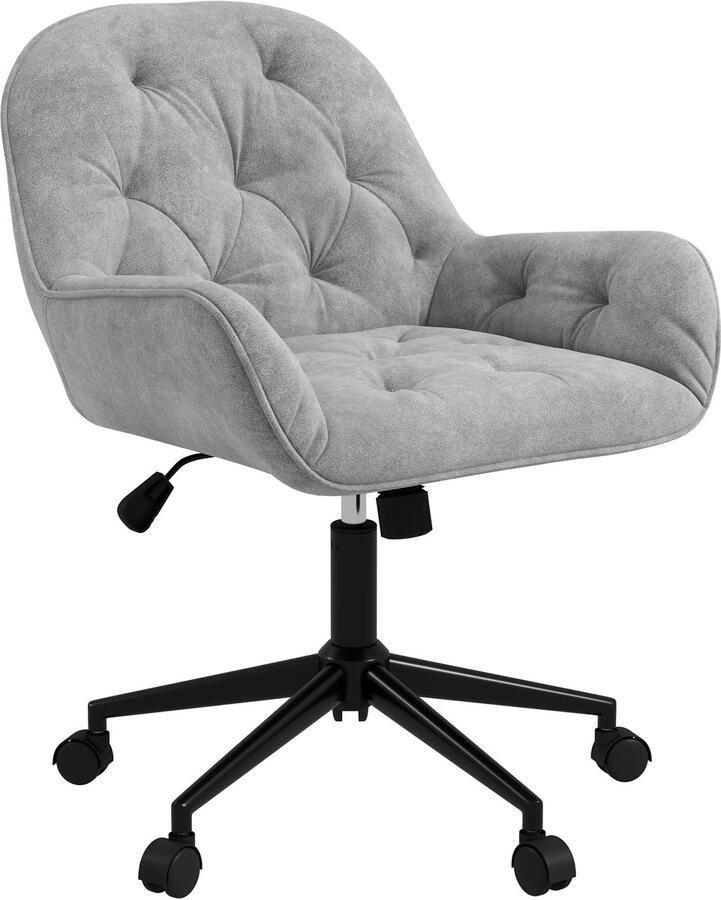 TRUUSK Ergonomische Draaistoel in Lichtgrijs Hoogte Verstelbaar Fluwelen Look Voor Woonkamer en Kantoor