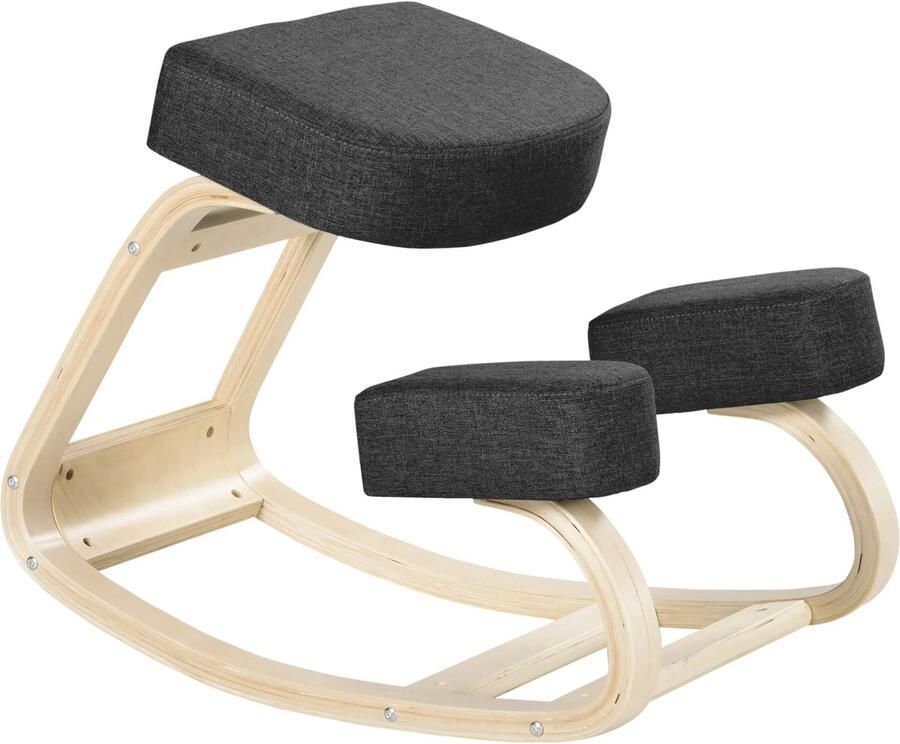 TRUUSK Ergonomische Kniestoel Berkenhout Voor Gezonde Zithouding Belastbaar tot 120 kg Zwart