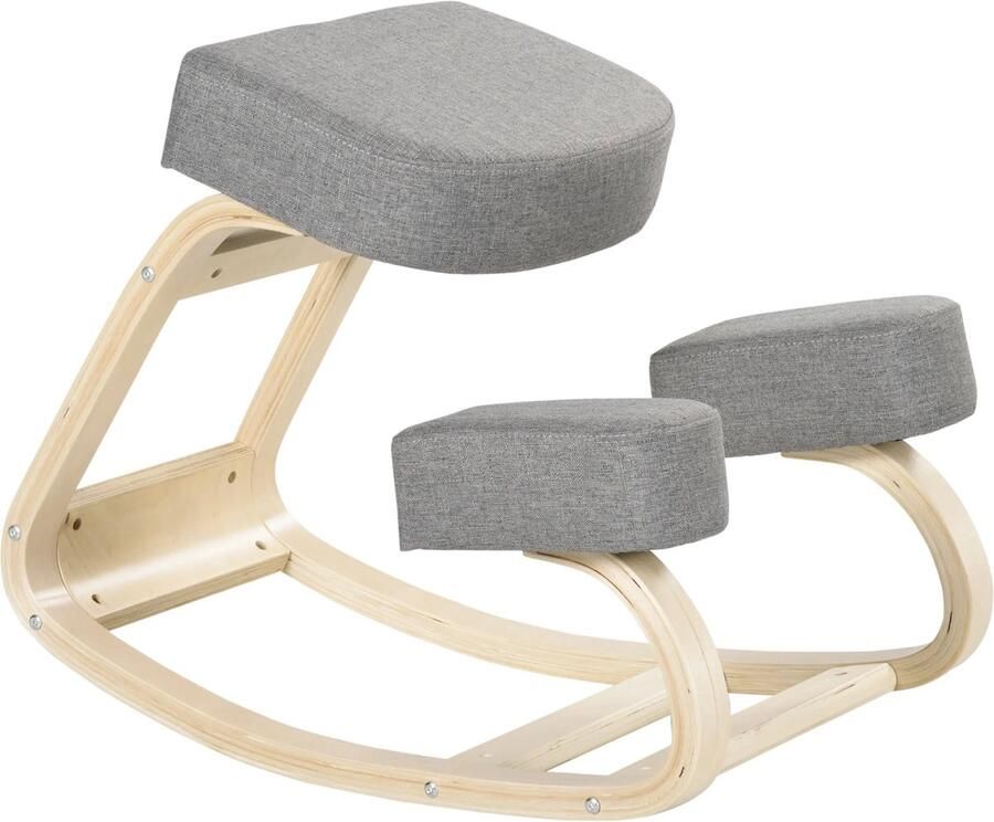 TRUUSK Ergonomische Kniestoel Gestoffeerd Berkenhout Belastbaar tot 120 kg Voor Gezonde Zithouding Grijs