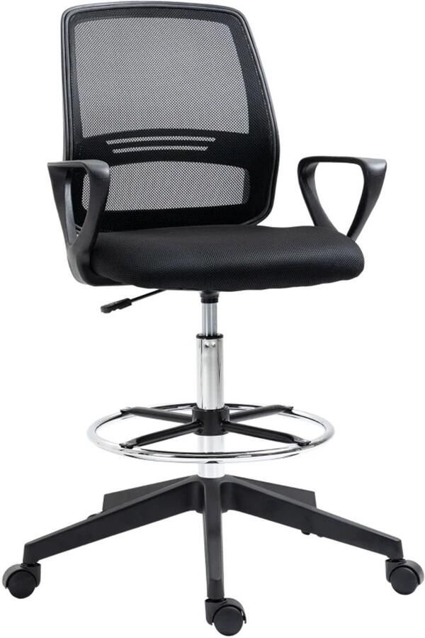 TRUUSK Ergonomische Werkstoel Bureaustoel met Voetsteun Hoogte Verstelbaar Metaal Zwart 59 5 x 60 x 102 5-126 cm