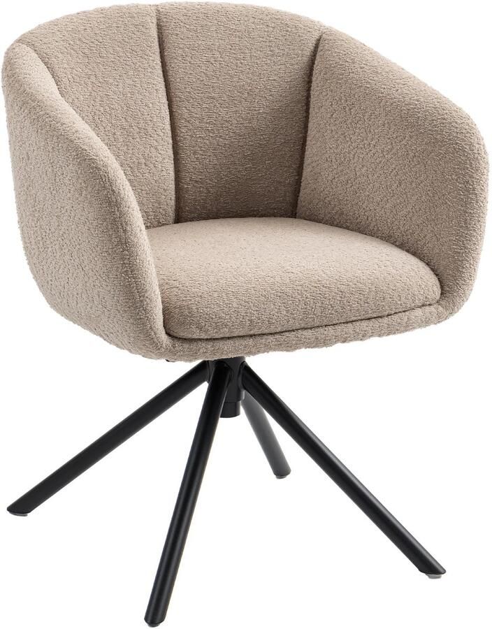 TRUUSK Fauteuil Gestoffeerde Stoel Met Comfortabele Zitschaal Draaibaar Knusse Bekleding Tot 120 Kg Lichtbruin