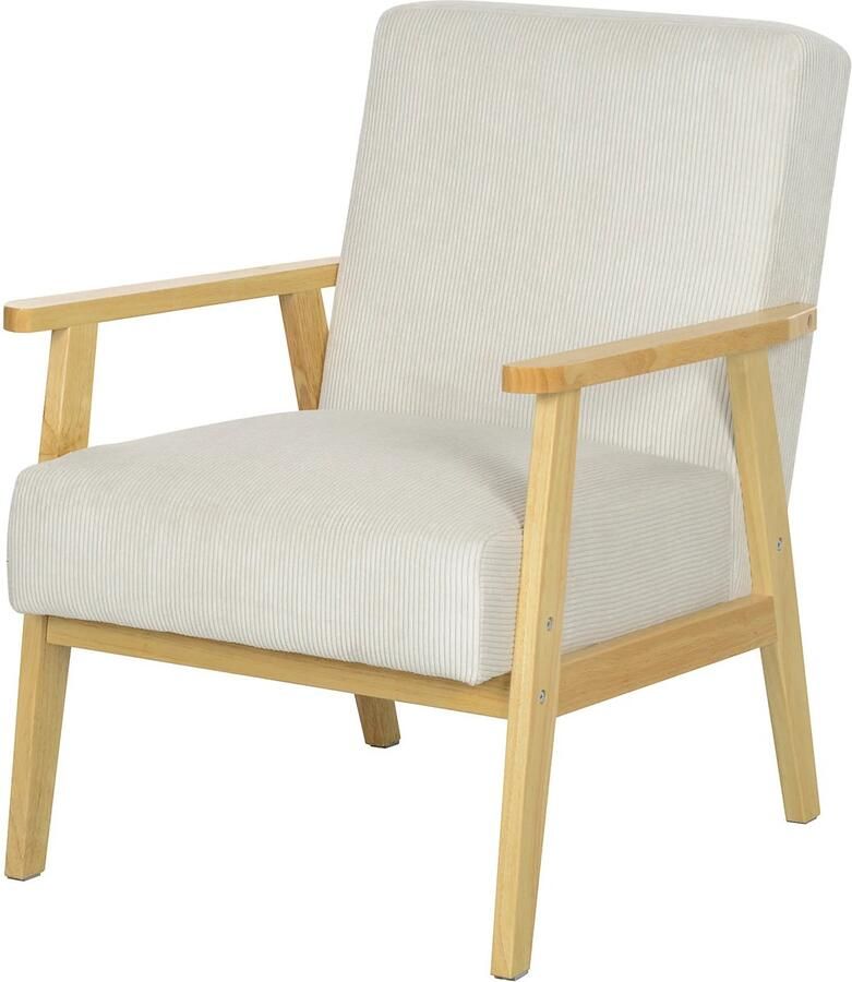 TRUUSK Fauteuil Lounge Stoel met Armleuning Houten Poten Gestoffeerde Accentstoel Koord-look Relaxstoel voor Woonkamer en
