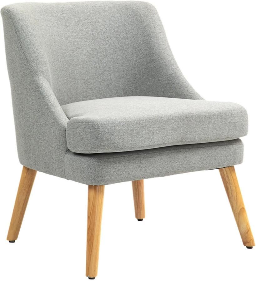 TRUUSK Fauteuil Loungefauteuil Linnenlook Armleuning Houten Poten Lichtgrijs Voor Woonkamer en Slaapkamer