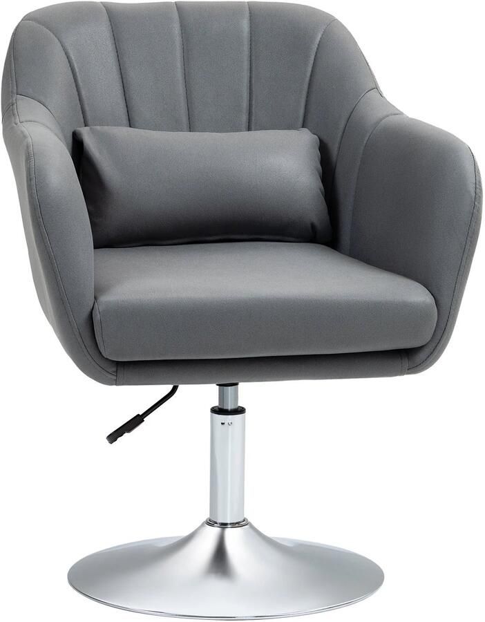 TRUUSK Fauteuil Loungefauteuil Met Armleuning en Lendenkussen Gevoerd Verstelbare Hoogte Draaistoel Voor Slaapkamer en