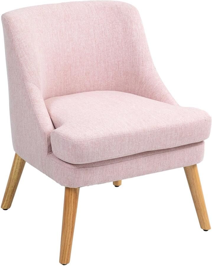 TRUUSK Fauteuil Loungefauteuil met Linnenlook Armleuning Gestoffeerd Houten Poten Roze Voor Woonkamer en Slaapkamer