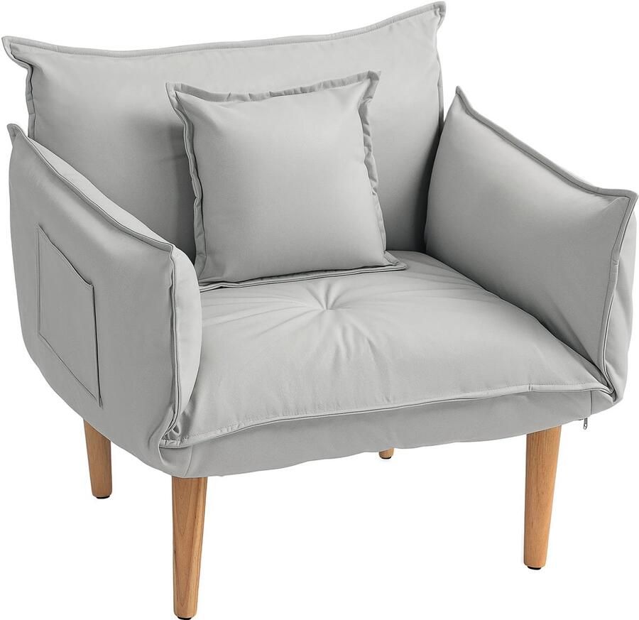 TRUUSK Fauteuil Loungestoel Met Kussen Verstelbare Rugleuning Gestoffeerd Enkele Stoel Microvezel Lichtgrijs