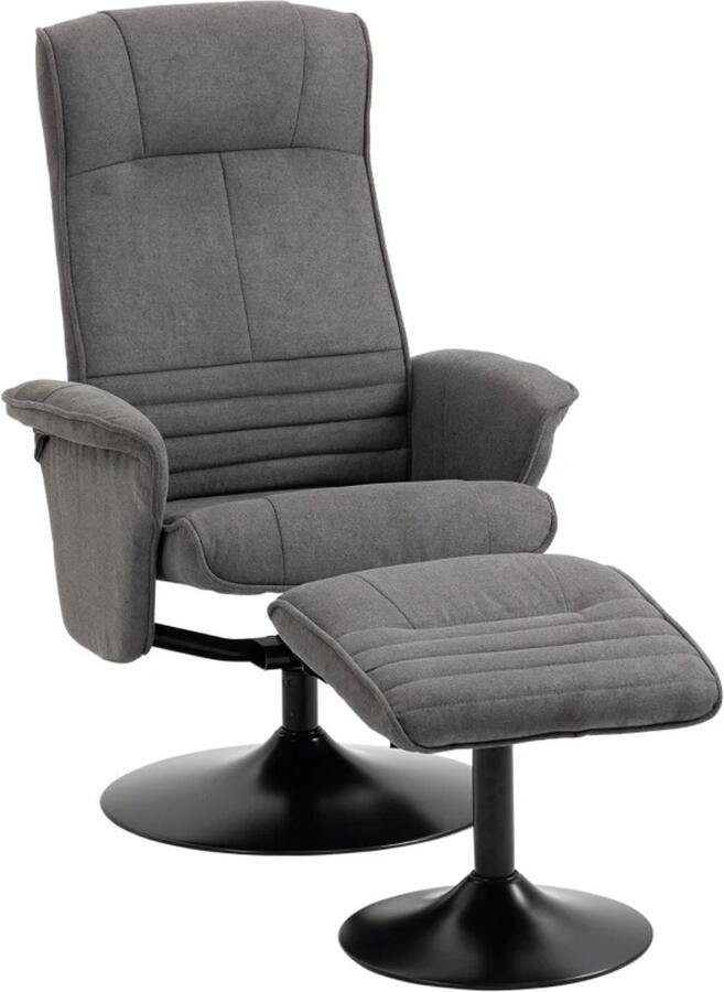 TRUUSK Fauteuil Met Voetenbank Verstelbare Rugleuning 69cm x 71cm x 104cm Donkergrijs en Zwart