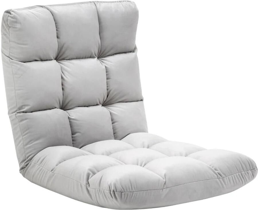 TRUUSK Floor Chair 3-in-1 Opvouwbare Vloerstoel Rugleuning 13 Posities Verstelbaar Opklapbaar Ligbed Zitkussen Grijs