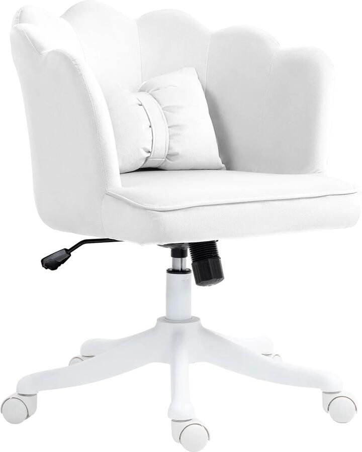 TRUUSK Fluwelen Bureaustoel met Armleuning Kantelfunctie Hoogte Verstelbaar Gevoerd Brede Zit Voor Slaapkamer Wit