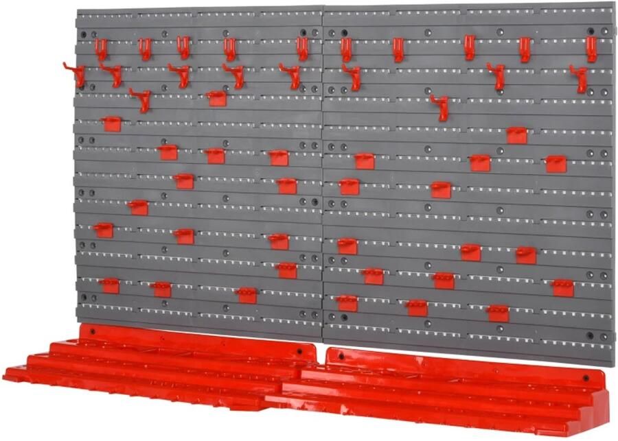 TRUUSK Geperforeerde Gereedschapswand 54-delig Voor Werkplaatsopslag Hakenset PP Grijs + Rood 95 5 x 23 x 53 5 cm