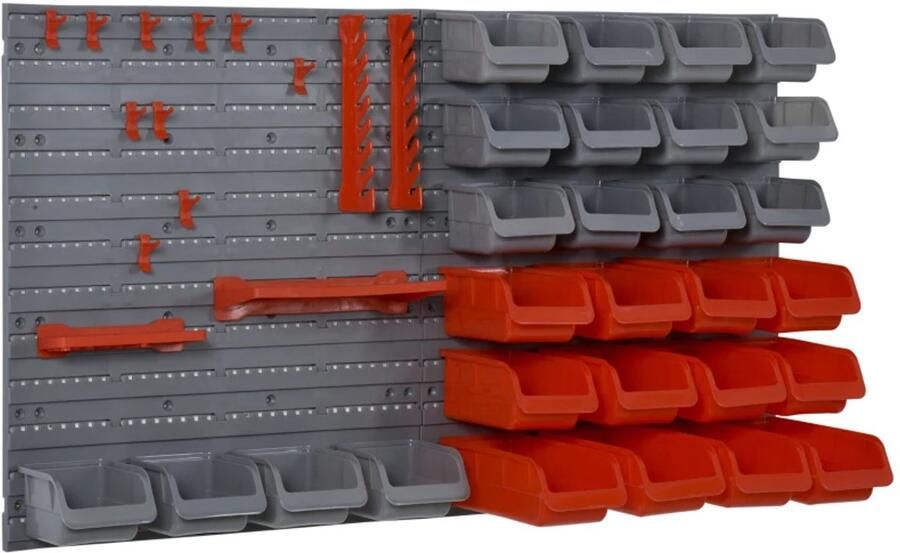 TRUUSK Gereedschapsbord 44 Delig Met Stapelbakken Afmetingen 63 5 x 22 5 x 95 5 cm Kunststof Grijs en Rood Handig