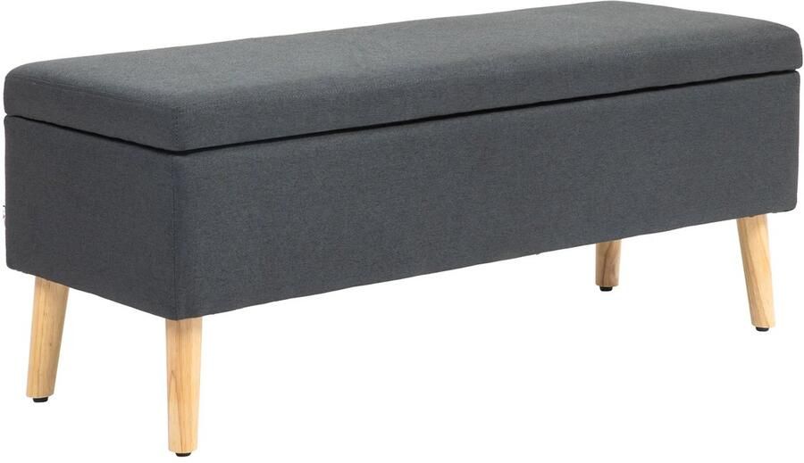 TRUUSK Gestoffeerde Bedbank met Opbergruimte Linnenlook Rubberhout Donkergrijs 110 x 39 x 45 cm Hal Slaapkamer Woonkamer