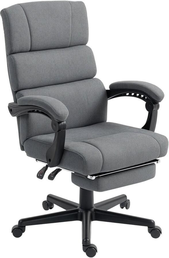 TRUUSK Gestoffeerde Bureaustoel Met Lendenkussen En Hoofdsteun In Hoogte Verstelbaar Rolbaar Grijs