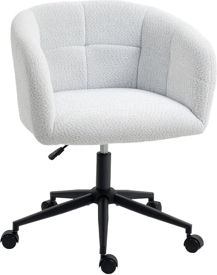 TRUUSK Gestoffeerde Bureaustoel Met Pluche Bekleding Kuipontwerp Rolbare Bureaustoel Stalen Basis Crème+Zwart