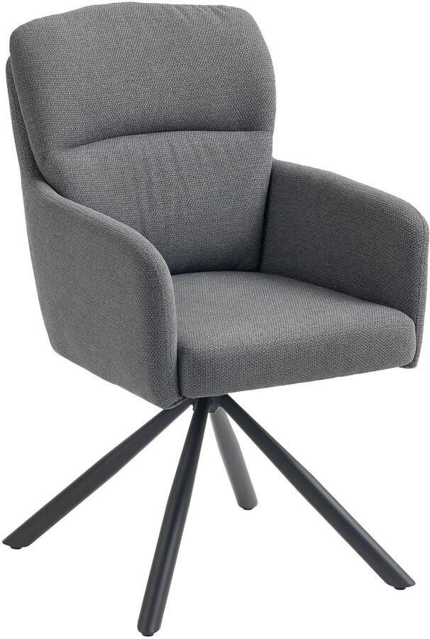 TRUUSK Gestoffeerde Eetkamerstoel Dikke bekleding Armleuningen Metalen poten Grijs