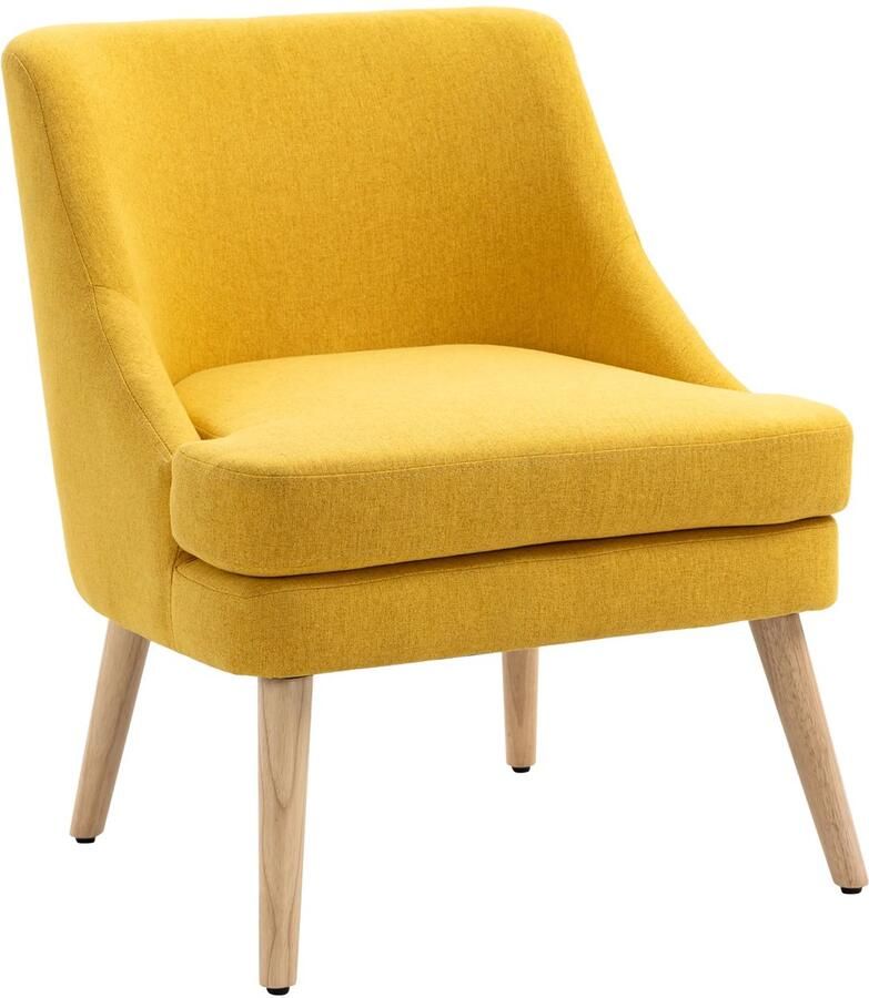TRUUSK Gestoffeerde Eetkamerstoel met Armleuning Geel Linnen-Touch Voor Woonkamer en Slaapkamer Houten Poten