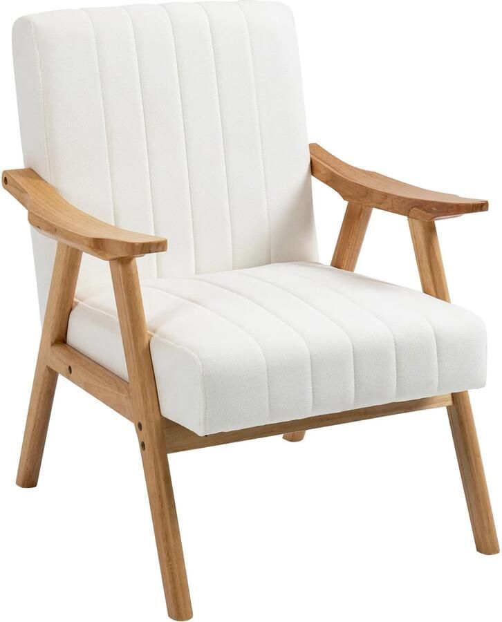 TRUUSK Gestoffeerde Fauteuil Lounge Stoel Fluweel Look Armleuningen Scandi-Design Crème 68x74x82cm