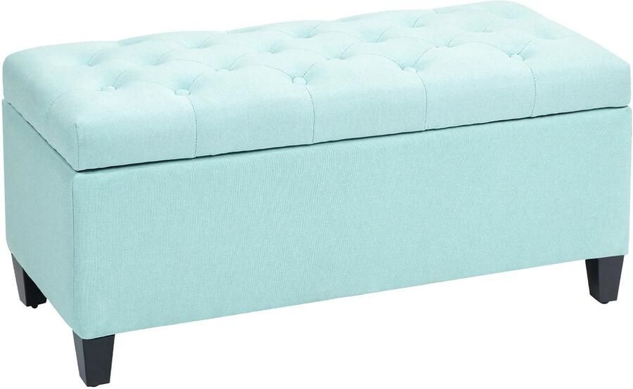 TRUUSK Gestoffeerde Kistbank Groen Opbergruimte Linnen-look Polyester Rubberhout 100 x 40 x 44 cm Hal Slaapkamer