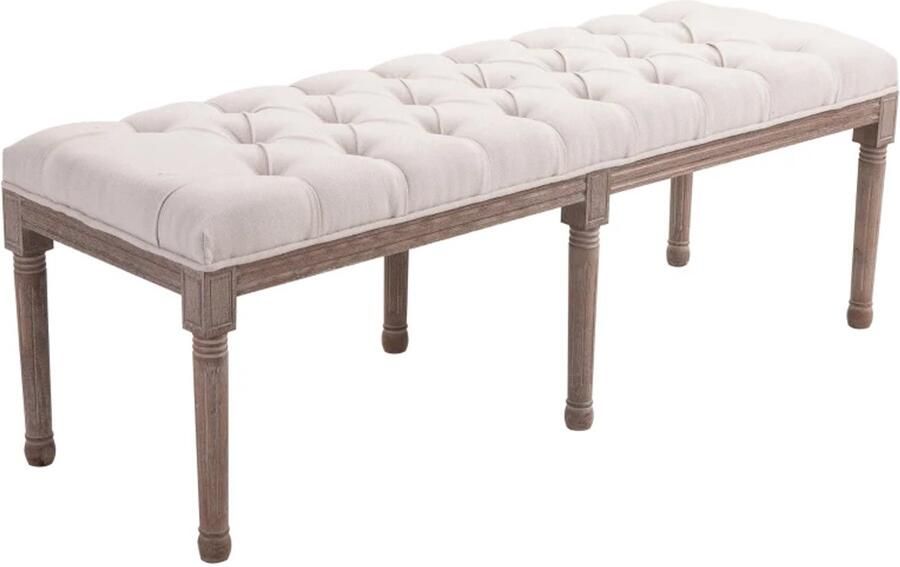 TRUUSK Gestoffeerde Lounge Kruk Vintage Retro Beige Met Knopen Linnen + Hout 142 x 47 x 51 cm