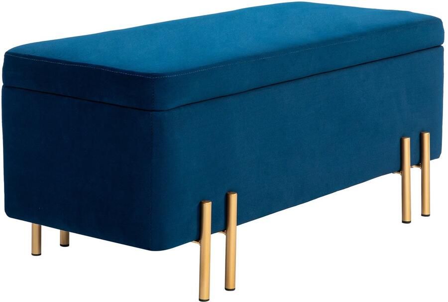 TRUUSK Gestoffeerde Opbergbank Donkerblauw Metaal en Rubberhout Schuimkussen 100 x 40 x 42 cm