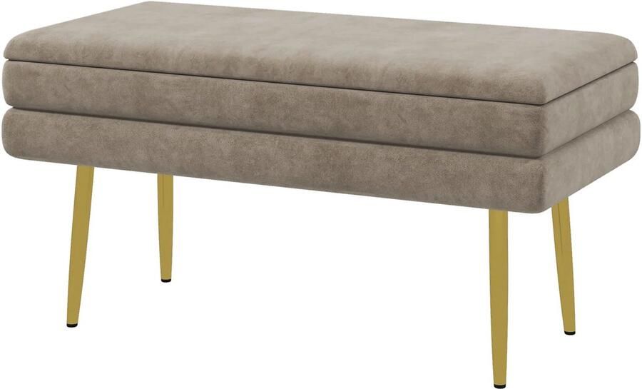TRUUSK Gestoffeerde Opbergbank Fluweelachtige Uitstraling Stalen Poten Schoenenbank Voor Woonkamer en Slaapkamer Beige