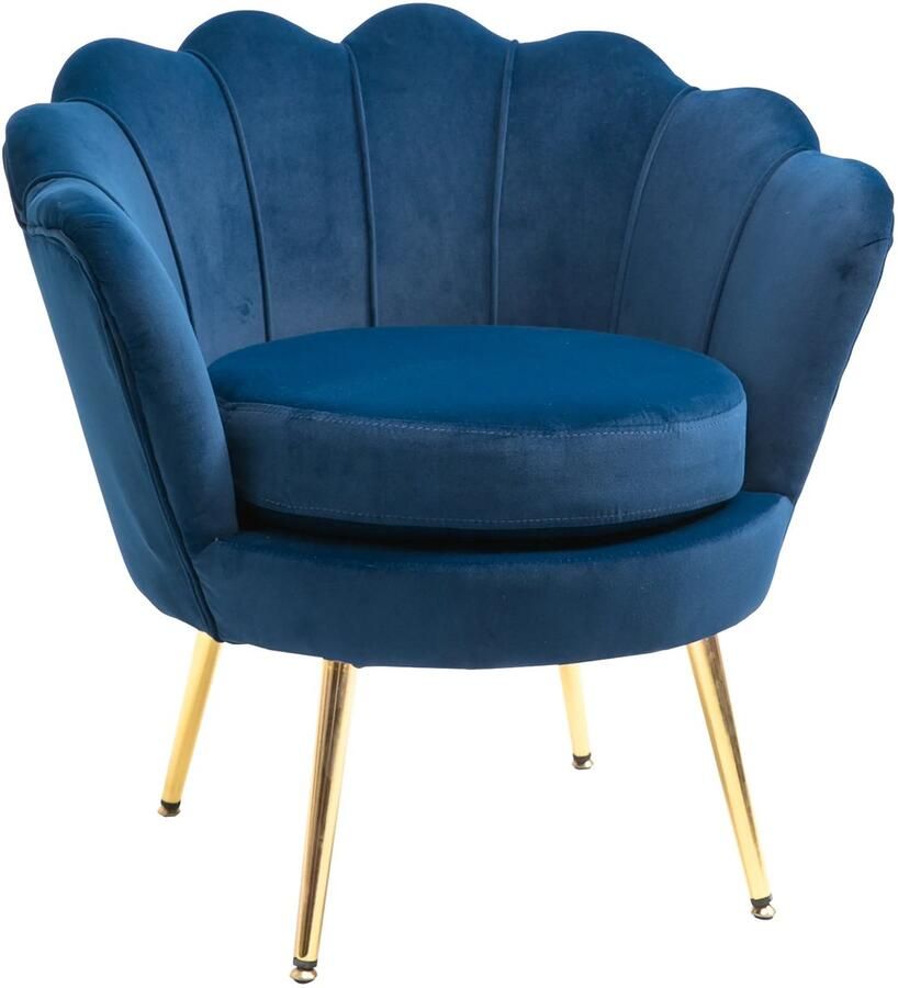 TRUUSK Gestoffeerde Schelpvormige Fauteuil Relaxfauteuil met Metalen Poten Fluwelen Look Voor Slaapkamer en Woonkamer