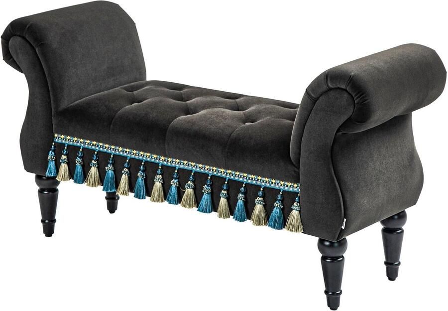 TRUUSK Gestoffeerde Slaapkamerbank Vintage Design Opbergruimte Houten Poten Fluweelachtige Uitstraling 150 Kg