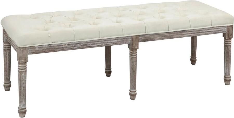 TRUUSK Gestoffeerde Vintage Bedbank Knoppen Fluweelachtige Aanraking Rubberhout Beige 142 x 47 x 51 cm