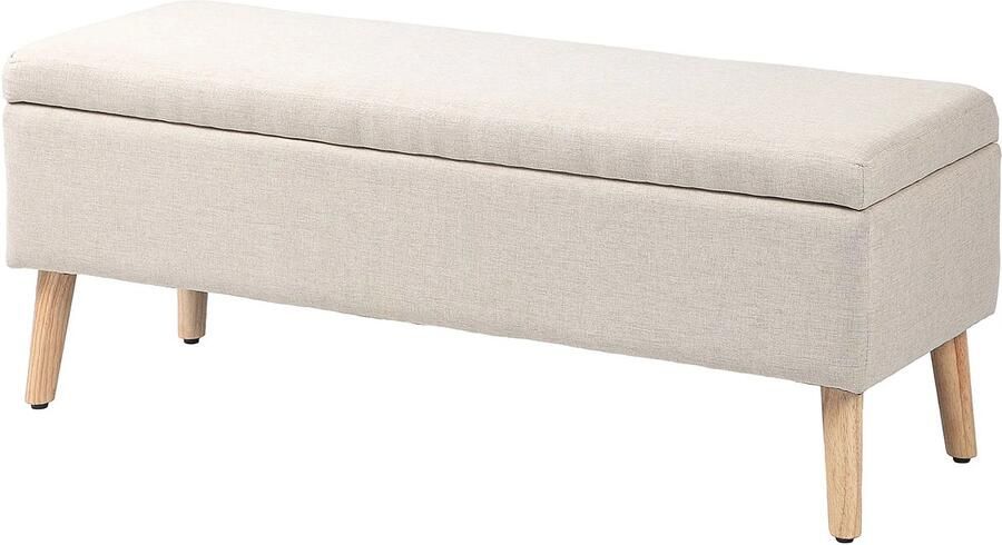 TRUUSK Gestoffeerde Zitbank met Opbergruimte 110 x 39 x 45 cm Beige Linnenlook Rubberhout Voor Hal Slaapkamer Woonkamer