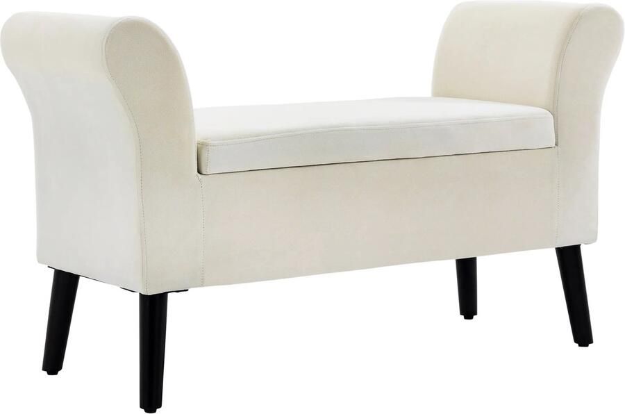 TRUUSK Gestoffeerde Zitbank met Opbergruimte Bedbank met Armleuning Fluweelachtig Polyester 111 5 x 41 x 65 cm Crèmewit