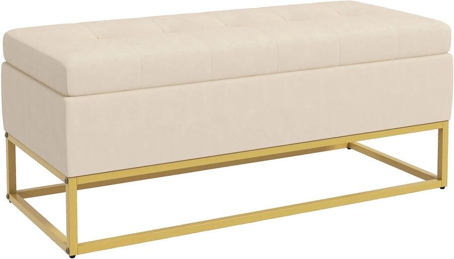 TRUUSK Gestoffeerde Zitbank met Opbergruimte Beige Fluweelachtige Uitstraling Stalen Poten 110x44x49 cm Voor Hal en