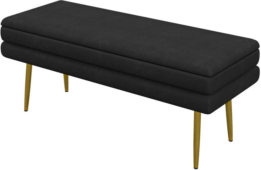 TRUUSK Gestoffeerde Zitbank met Opbergruimte Fluweel Look Stalen Poten Schoenenbank Voor Woonkamer en Slaapkamer Zwart
