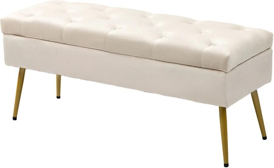 TRUUSK Gestoffeerde Zitbank Met Opbergruimte Fluweeluitstraling Metalen Frame Voor Hal Slaapkamer en Woonkamer 102 x 35