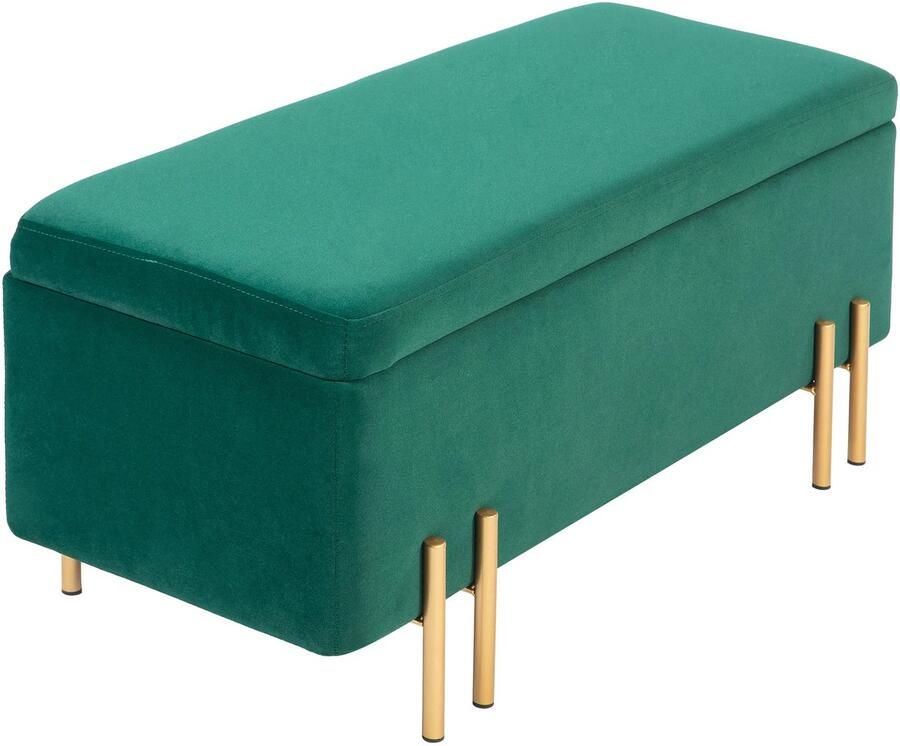 TRUUSK Gestoffeerde Zitbank met Opbergruimte Kistbank van Stof en Metaal Rubberhouten Poten Schuimvulling 100 x 40 x 42