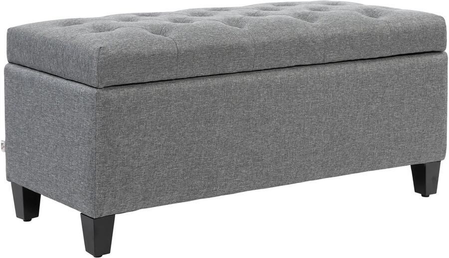 TRUUSK Gestoffeerde Zitbank Met Opbergruimte Kistbank voor Hal Slaapkamer en Woonkamer Linnenachtig Polyester Rubberhout