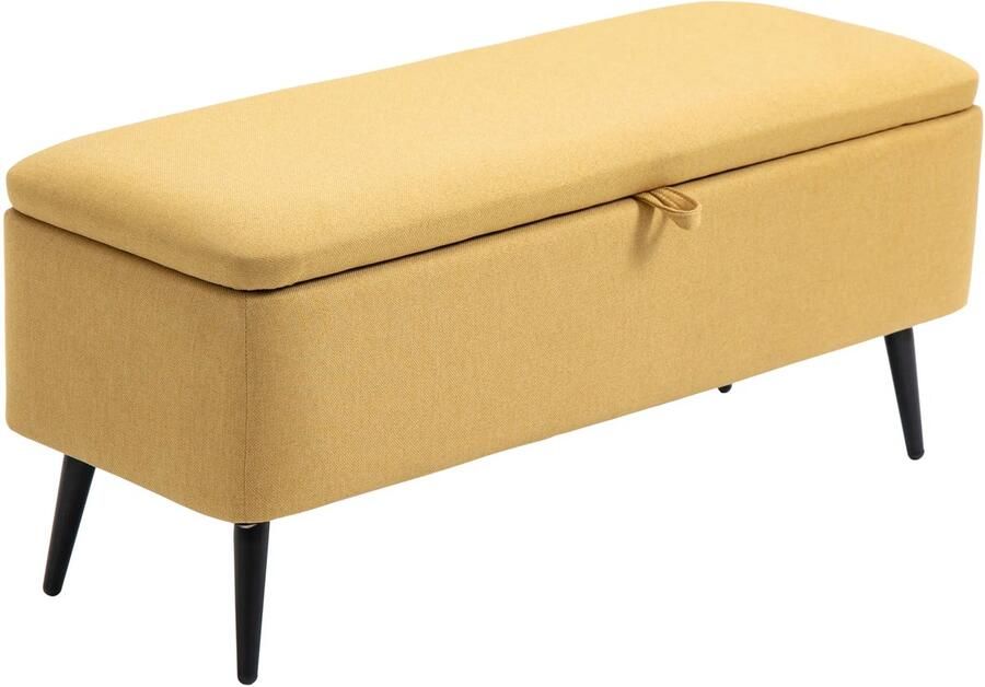 TRUUSK Gestoffeerde Zitbank met Opbergruimte Linnenlook Stalen Poten Voor Woonkamer Slaapkamer Tot 150 kg Geel
