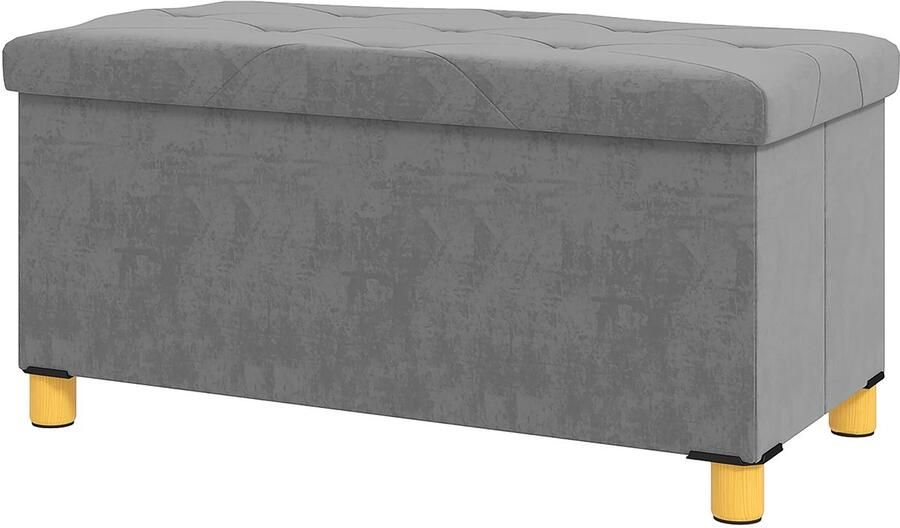 TRUUSK Gestoffeerde Zitbank met Opbergruimte Opvouwbaar en Luxe Fluwelen Look Voor Hal Slaapkamer en Woonkamer Grijs 76